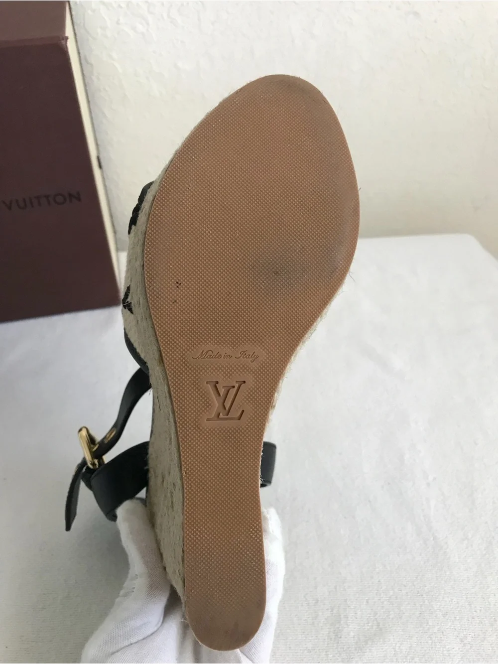 Louis Vuitton Black and Natural Monogram Espadrille Wedges - Picture 6 of 12